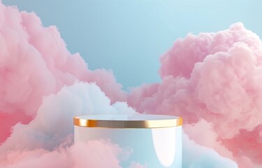 Wall Mural - 3D podium on pastel clouds background