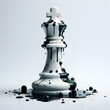 ajedrez en tres dimensiones con gotitas pringosas de tinta negra y con líneas de pintura negra sobre un fondo blanco