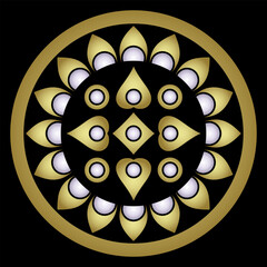 Wall Mural - Round geometrical ethnic mandala. Folk style circular ornament. Rich black, gold and white silhouette.