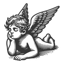 Bored Cupid Angel Baby Sketch PNG Illustration With Transparent Background