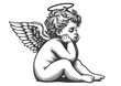 © Oleksandr Pokusai - Bored cupid angel baby sketch PNG illustration with transparent background