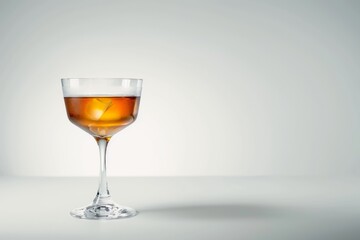 Poster - A sophisticated cocktail with ice cubes in an elegant, curved stemmed glass, on a light backdrop
