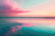 a placid lake at sunset, the silky water reflecting the vibrant colors of the sky
