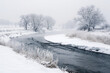 Natural river landscape between frozen landscape

