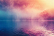 Natural landscape of lake with mist and orange and blue tones