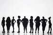Various body shapes of strong, confident women standing together as silhouettes against a bright background