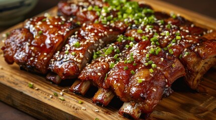 tasty homemade marinated spareribs barbeque grilled food. ai generated image