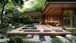 Modern Zen Garden with Wooden Deck and Pond