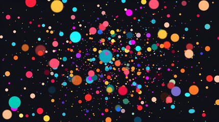 Wall Mural - Colorful confetti dots in motion on black background vector illustration