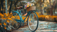 White Lady's Bicycle With A Beautiful Flower Basket On Front.