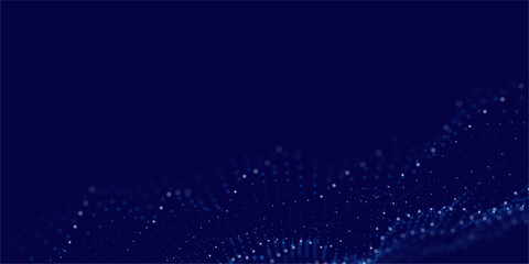 Wall Mural - flowing particles dots, wave pattern curve halftone shape isolated on dark background. vector backgr
