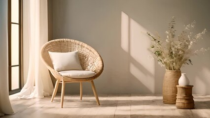 Poster - Wicker Chair and Vase With Flowers Generative AI