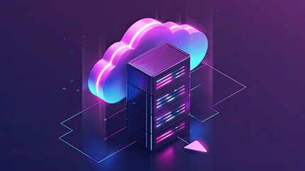 Aufkleber - Cloud storage technology, with arrows indicating data transfer for downloading and uploading files to a secure online server. Cloud computing technology