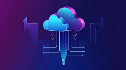 Aufkleber - Cloud storage technology, with arrows indicating data transfer for downloading and uploading files to a secure online server. Cloud computing technology