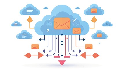 Aufkleber - Cloud storage technology, with arrows indicating data transfer for downloading and uploading files to a secure online server. Cloud computing technology