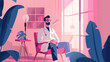 Medico no hospital com cores rosa - Ilustração