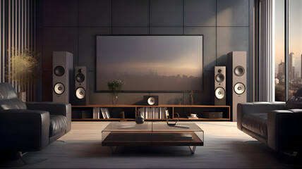 Poster - Modern house with televisions and speaker