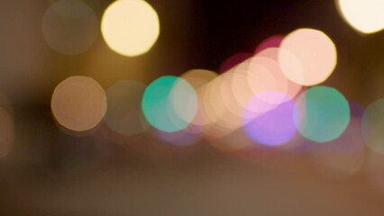 Wall Mural - Blurry city lights seen from a moving vehicle at night, creating a bokeh effect