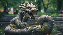 Common Fountain Sculpture Of Naga Of Sacred Dragon Serpent.