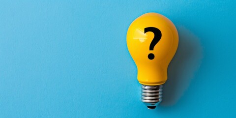 Wall Mural - Light bulb with question mark symbol on blue background, concept of ideas and creativity