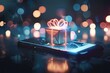 A conceptual photo of a digital gift symbolized by a glowing icon emerging from a smartphone screen