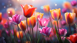 Fototapeta Tulipany - Tulips with copy space, spring flowers