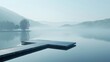 Minimalist rendering of a serene lake with a mirrored surface