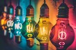 A row of colorful light bulbs with the letters NO written on them