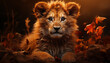 Baby lion cub wallpaper created with a genrative ai technology 