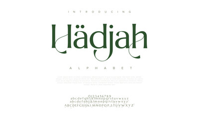 Wall Mural - Hadjah premium luxury arabic alphabet letters and numbers. Elegant islamic  typography ramadan wedding serif font decorative vintage. Creative vector illustration