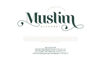 Wall Mural - Muslim premium luxury arabic alphabet letters and numbers. Elegant islamic  typography ramadan wedding serif font decorative vintage. Creative vector illustration