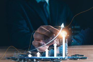 Wall Mural - Interest rate increase concept. Business value percentage and up arrow investment, Interest rate increase, business hike growth, stocks, mutual fund, high exchange rate. Long term investment