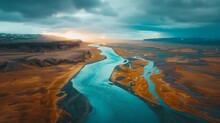icelandic rivers, teal and orange colors, cinematic lights