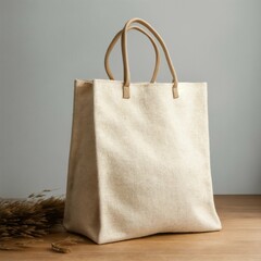 a all-white mockup of a white jute bag, realistic photo,