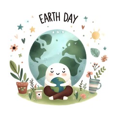 Wall Mural - cute watercolor Earth Day 2024	