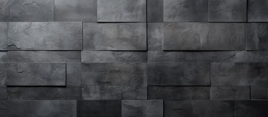 Poster - A closeup of a grey wall made of rectangular composite material squares. The wall has a pattern of parallel lines and shades of grey, creating symmetry in monochrome photography