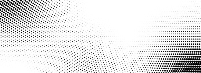 Poster - Radial halftone comic texture. Abstract circle dotted lines background. Black pop art dot gradient backdrop. Retro grunge cartoon for poster, overlay, cover, print. Vector noise pattern wallpaper