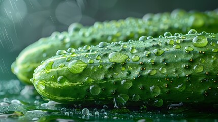 Wall Mural - Cucumber, Crisp, refreshing vegetable often used in salads and sandwiches. Rich in water content, low in calories, and high in nutrients like vitamins K and C.
