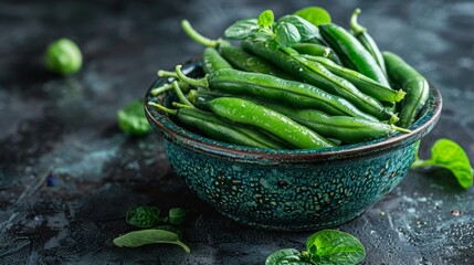 Wall Mural - Green beans are slender, vibrant vegetables with a crisp texture and fresh flavor. They're packed with nutrients like vitamins C and K, and are versatile in culinary applications.
