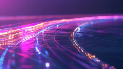 Poster - Digital rendering of futuristic light trails with vibrant neon colors, representing speed and technology.