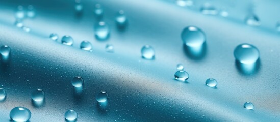 Wall Mural - Macro photography capturing the glistening water drops on an azure surface, showcasing the beauty of liquid in electric blue hues