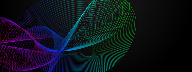 Fototapete - Purple violet green and blue vector abstract modern technology line background. Modern smooth wavy lines. Futuristic concept. Suit for banner, brochure, cover, website, corporate, flyer