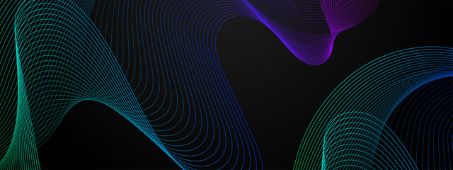 Fototapete - Purple violet green and blue vector glowing tech line modern abstract background. Modern smooth wavy lines. Futuristic concept. Suit for banner, brochure, cover, website, corporate, flyer