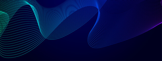 Fototapete - Green blue and purple violet vector abstract modern technology background with glowing line. Future technology concept. Horizontal banner template. Vector illustration