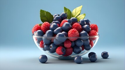 Wall Mural - berries on a plate, Fruit blue berry food  and drink icon 3D rendering on isolated background.