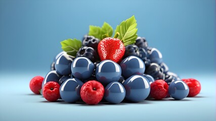 Wall Mural - blueberries and strawberries, Fruit blue berry food  and drink icon 3D rendering on isolated background.