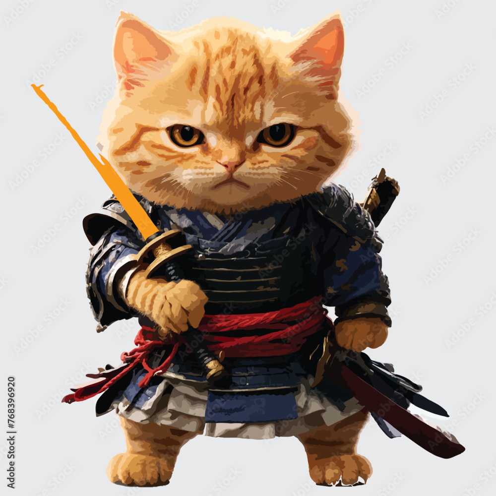 Cat Samurai With Sword Icon logo Illustration. Animal Sport Icon ...