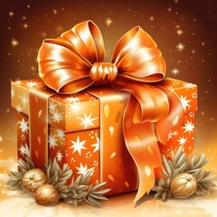 Wall Mural - Red wrapped gift box with gold bow