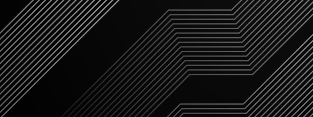 Fototapete - Black and white vector glowing tech geometric 3D line modern abstract banner