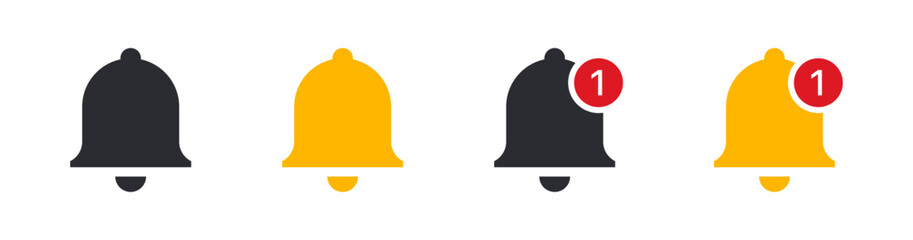 Leinwandbilder - Notification bell icon set. Alarm symbol. Yellow Ringing bells reminder icon , incoming inbox message sign - Web icons collection set